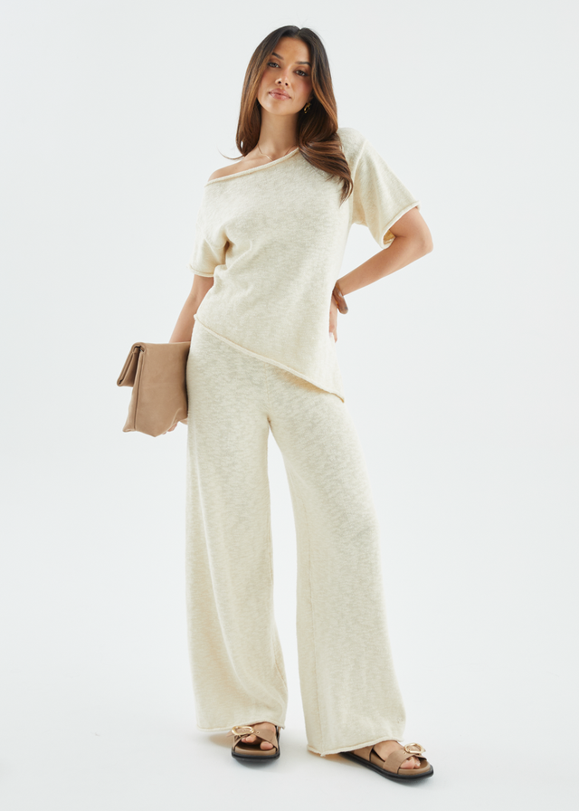 Chester Drop Shoulder Knit Top - Beige