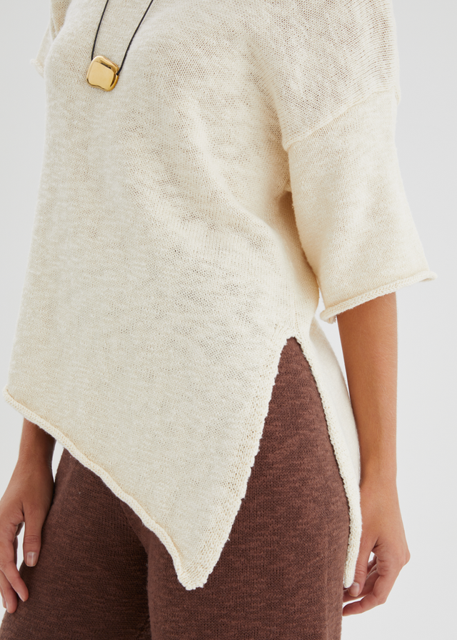 Chester Drop Shoulder Knit Top - Beige