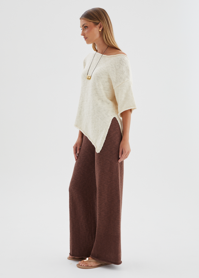 Chester Drop Shoulder Knit Top - Beige