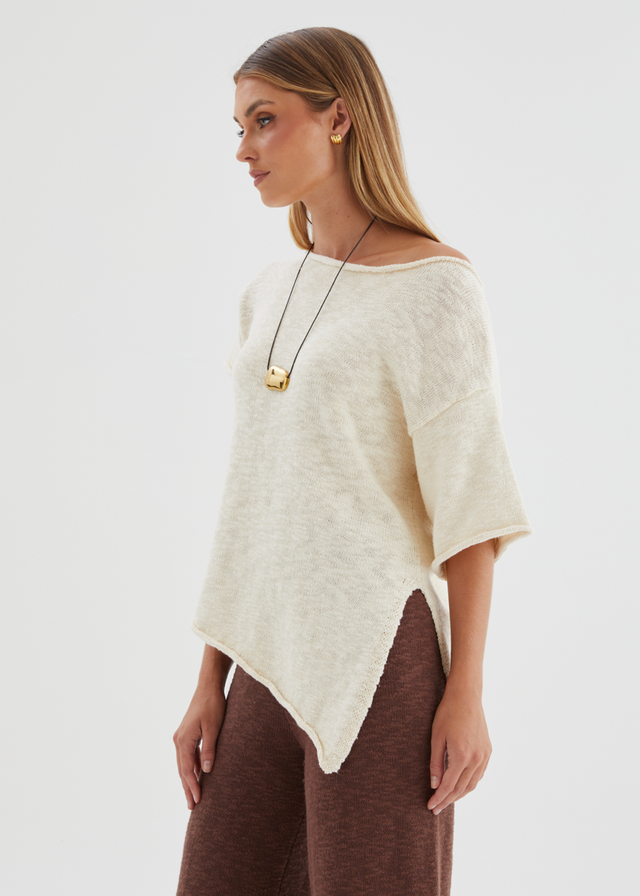 Chester Drop Shoulder Knit Top - Beige