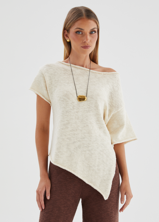 Chester Drop Shoulder Knit Top - Beige