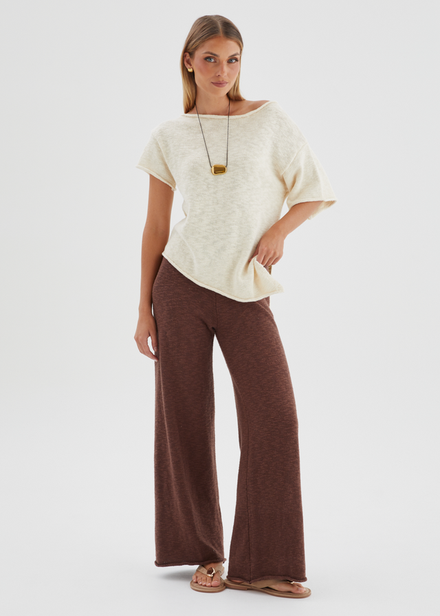 Chester Drop Shoulder Knit Top - Beige