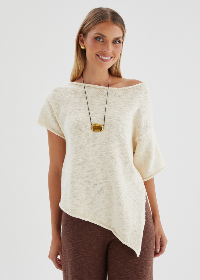 Chester Drop Shoulder Knit Top - Beige