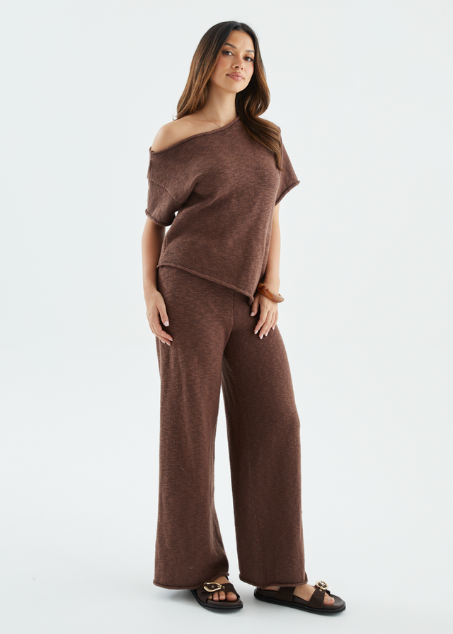 Chester Drop Shoulder Knit Top - Chocolate