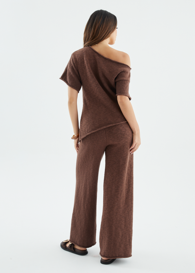Chester Drop Shoulder Knit Top - Chocolate