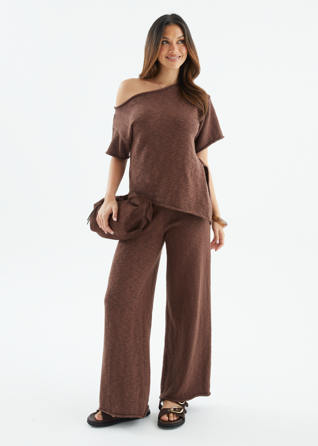 Chester Drop Shoulder Knit Top - Chocolate