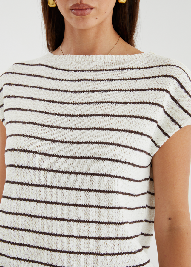 Micah Knit Top - White Choc Stripe