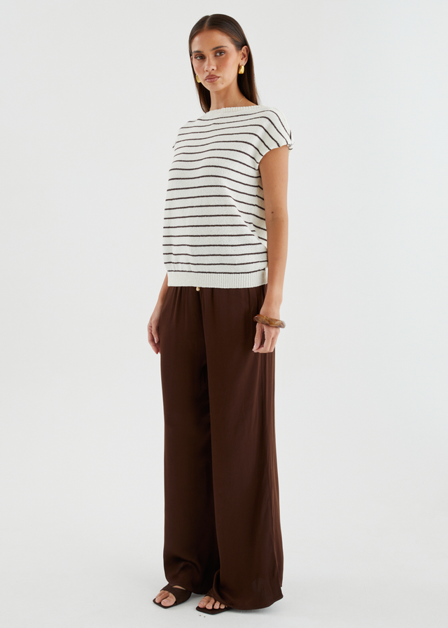 Micah Knit Top - White Choc Stripe