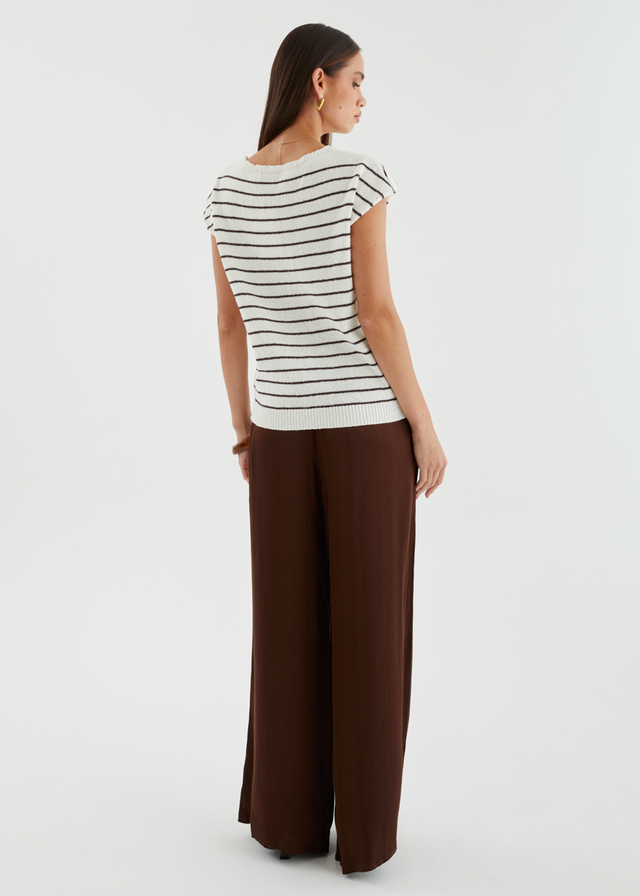 Micah Knit Top - White Choc Stripe