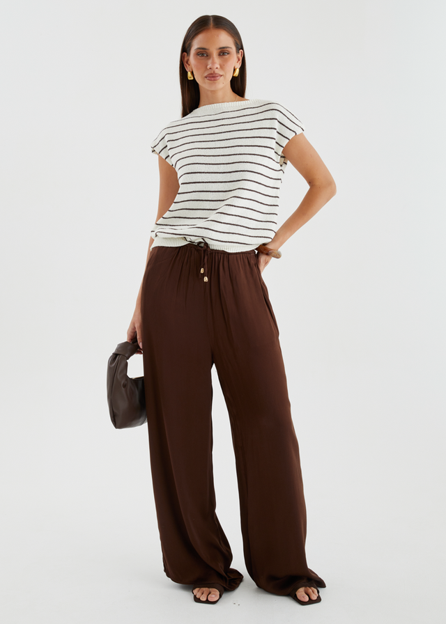 Micah Knit Top - White Choc Stripe