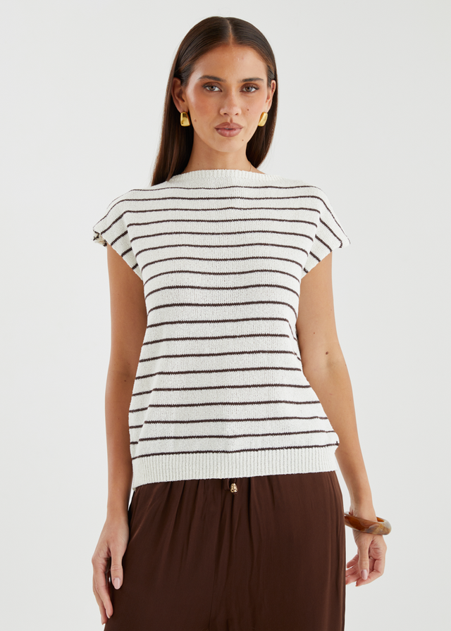Micah Knit Top - White Choc Stripe