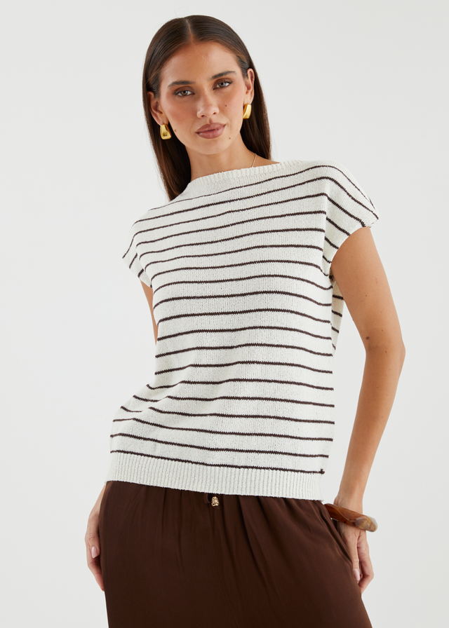 Micah Knit Top - White Choc Stripe