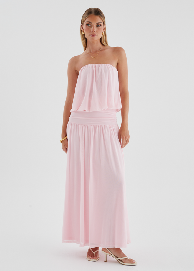Janey Strapless Mesh Maxi Dress - Pink