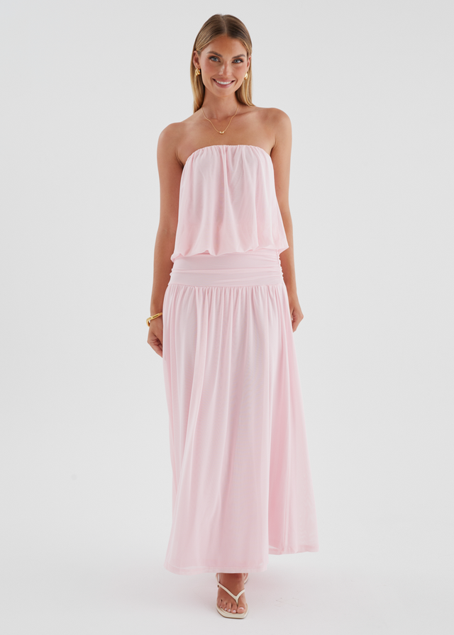 Janey Strapless Mesh Maxi Dress - Pink