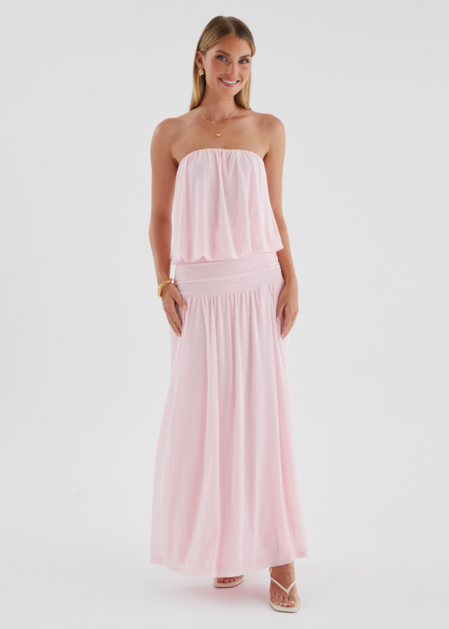 Janey Strapless Mesh Maxi Dress - Pink