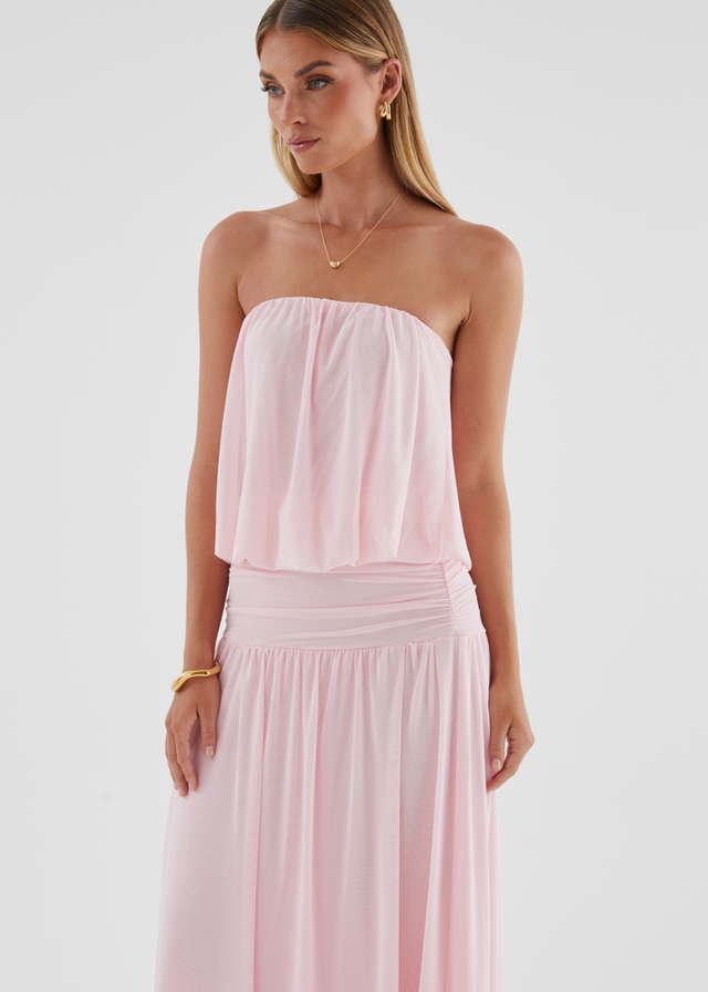 Janey Strapless Mesh Maxi Dress - Pink