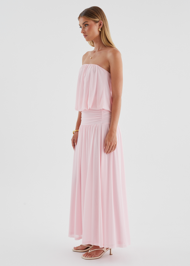 Janey Strapless Mesh Maxi Dress - Pink