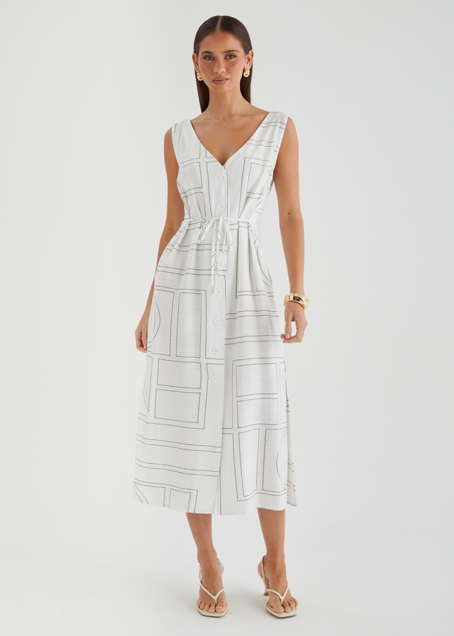 Aelinda Midi Dress - White Geo