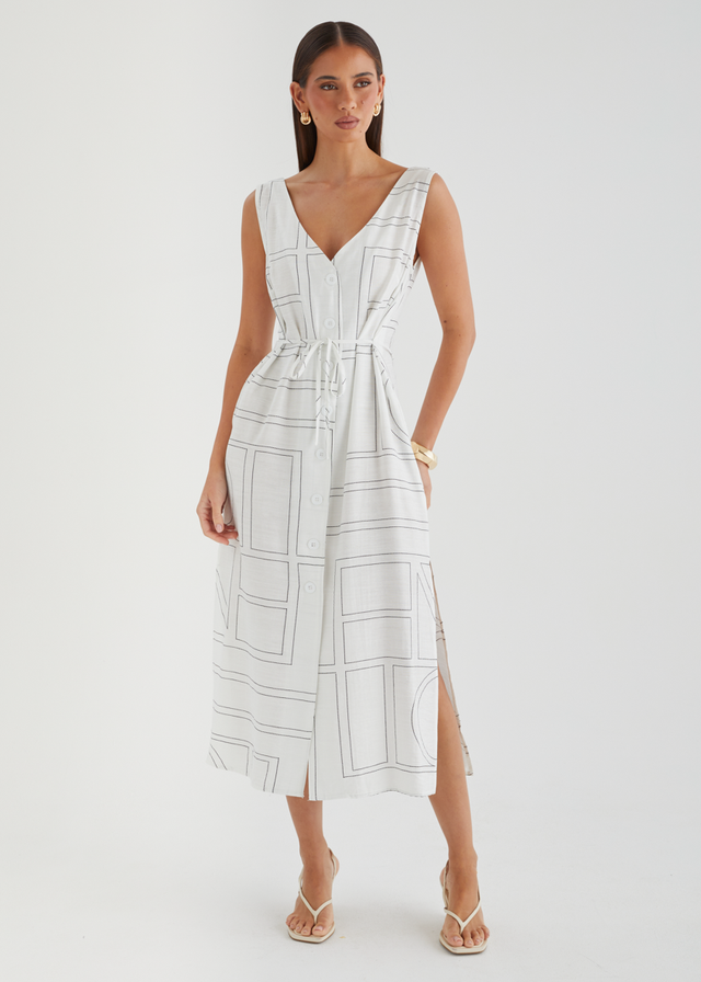 Aelinda Midi Dress - White Geo