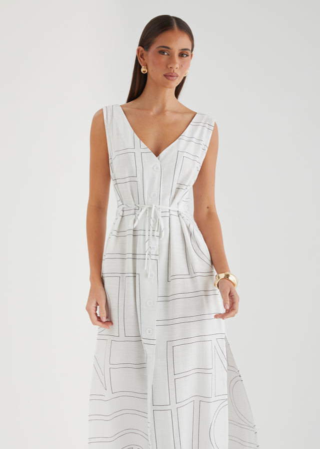 Aelinda Midi Dress - White Geo