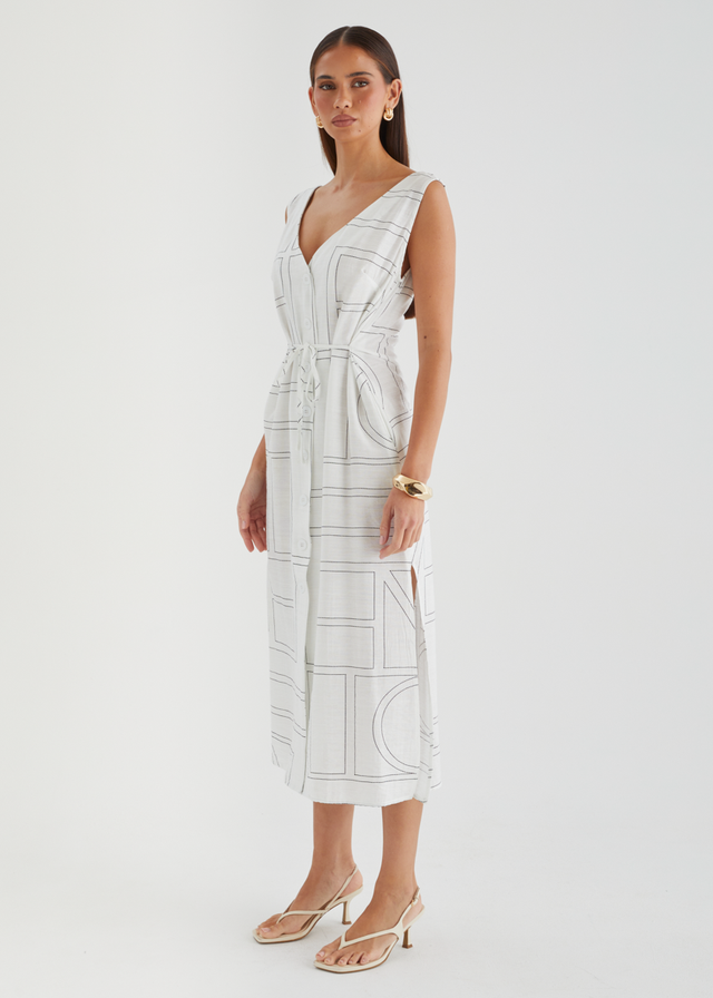 Aelinda Midi Dress - White Geo