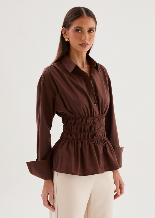 Shelby Shirred Shirt - Chocolate
