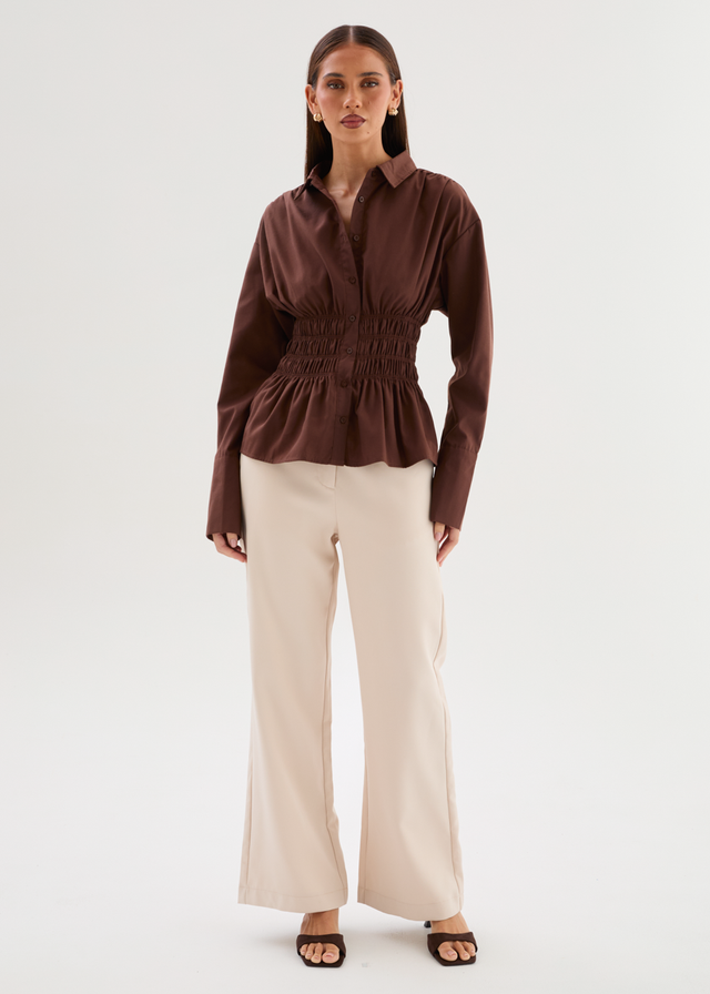Shelby Shirred Shirt - Chocolate