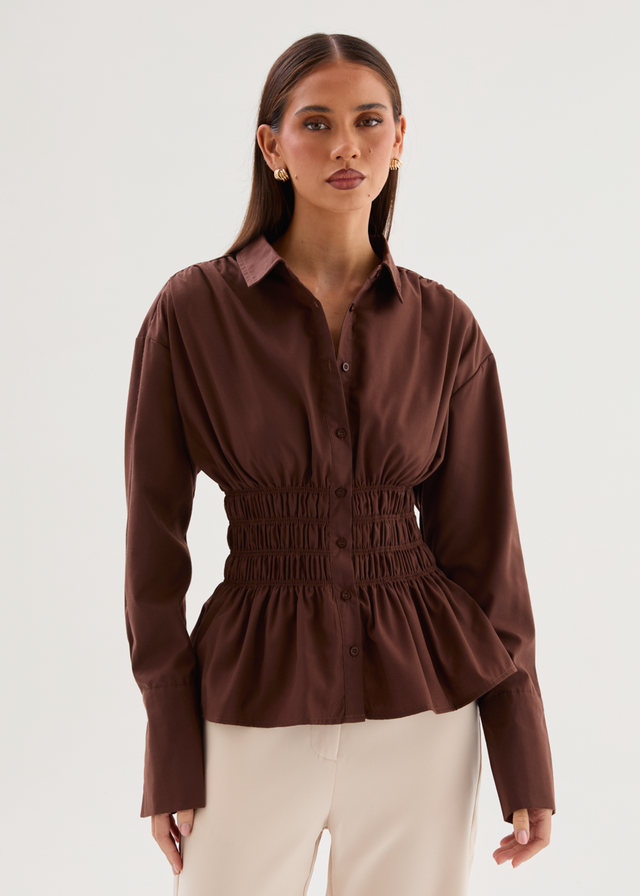Shelby Shirred Shirt - Chocolate
