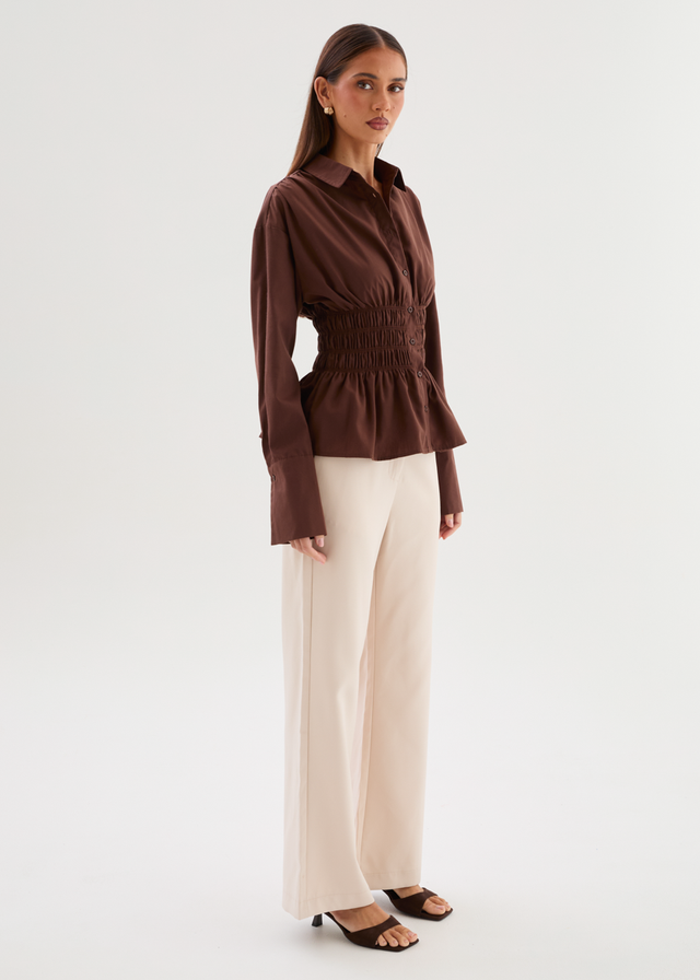 Shelby Shirred Shirt - Chocolate