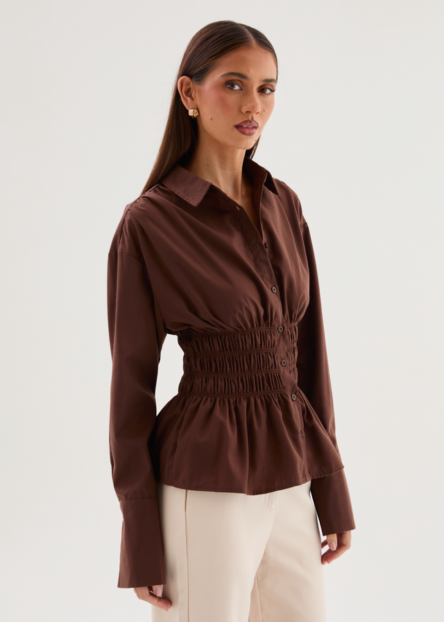 Shelby Shirred Shirt - Chocolate