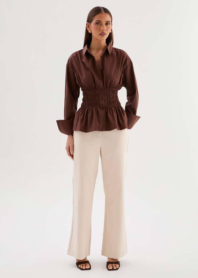 Shelby Shirred Shirt - Chocolate