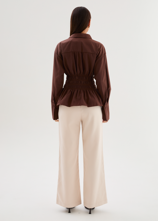 Shelby Shirred Shirt - Chocolate