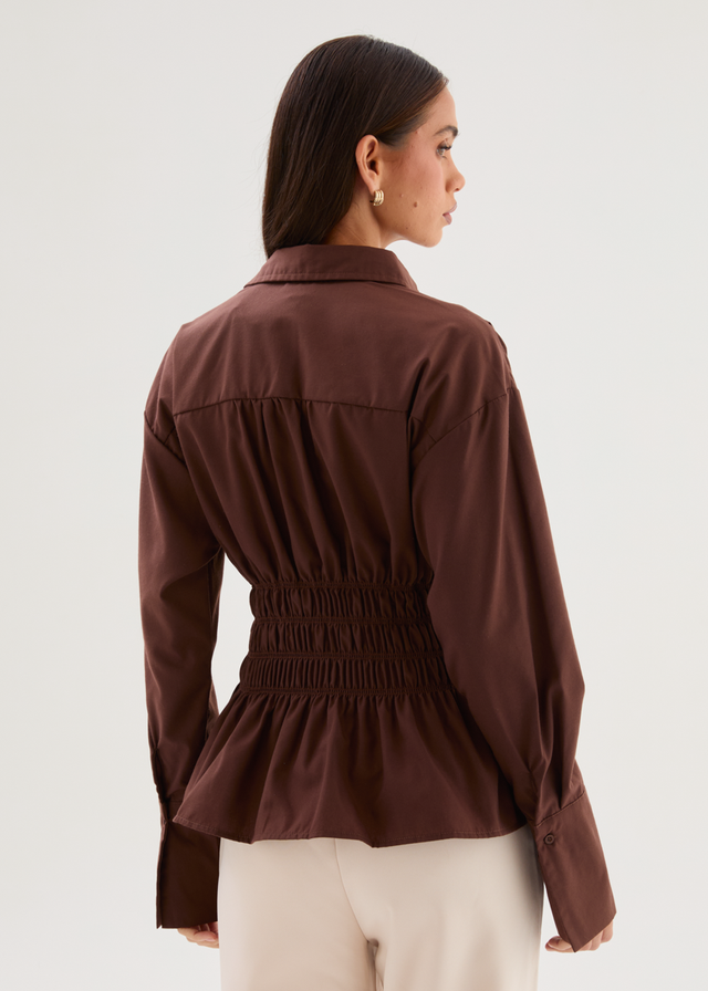 Shelby Shirred Shirt - Chocolate
