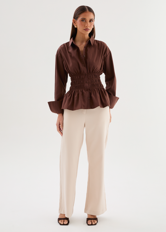 Shelby Shirred Shirt - Chocolate