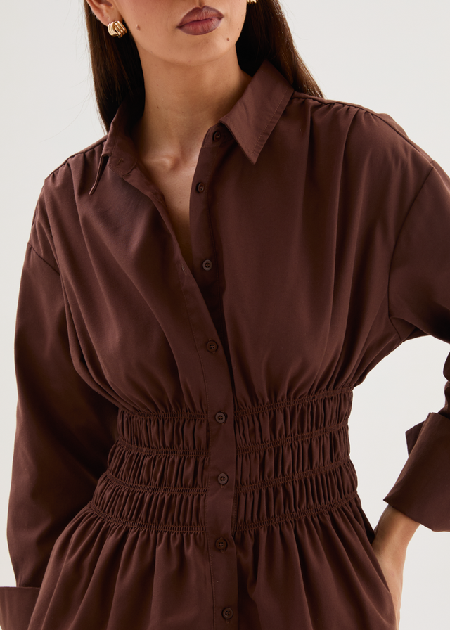Shelby Shirred Shirt - Chocolate
