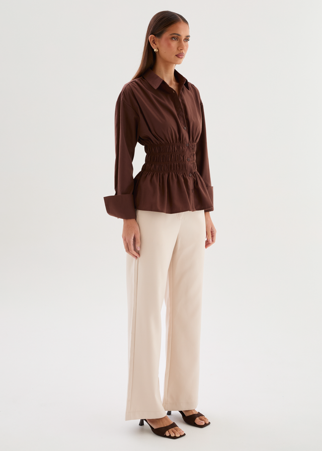 Shelby Shirred Shirt - Chocolate
