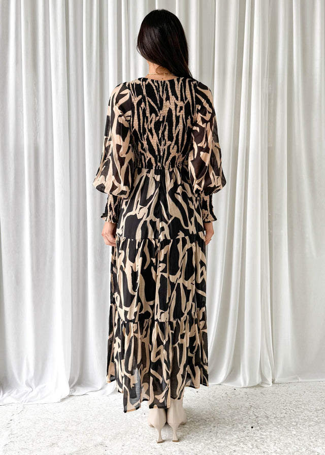 Angee Maxi Dress - Black Abstract