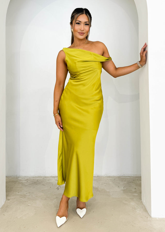 Draela One Shoulder Midi Dress - Lime