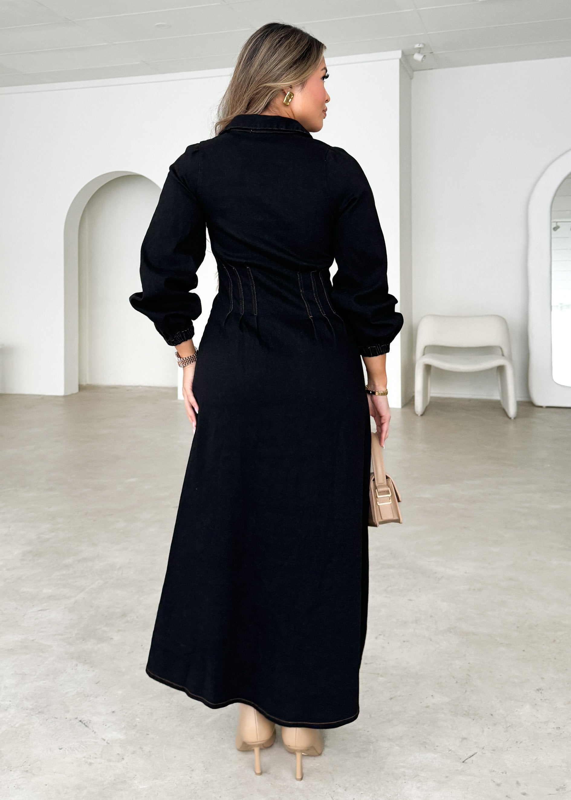 Karliat Denim Maxi Dress - Black