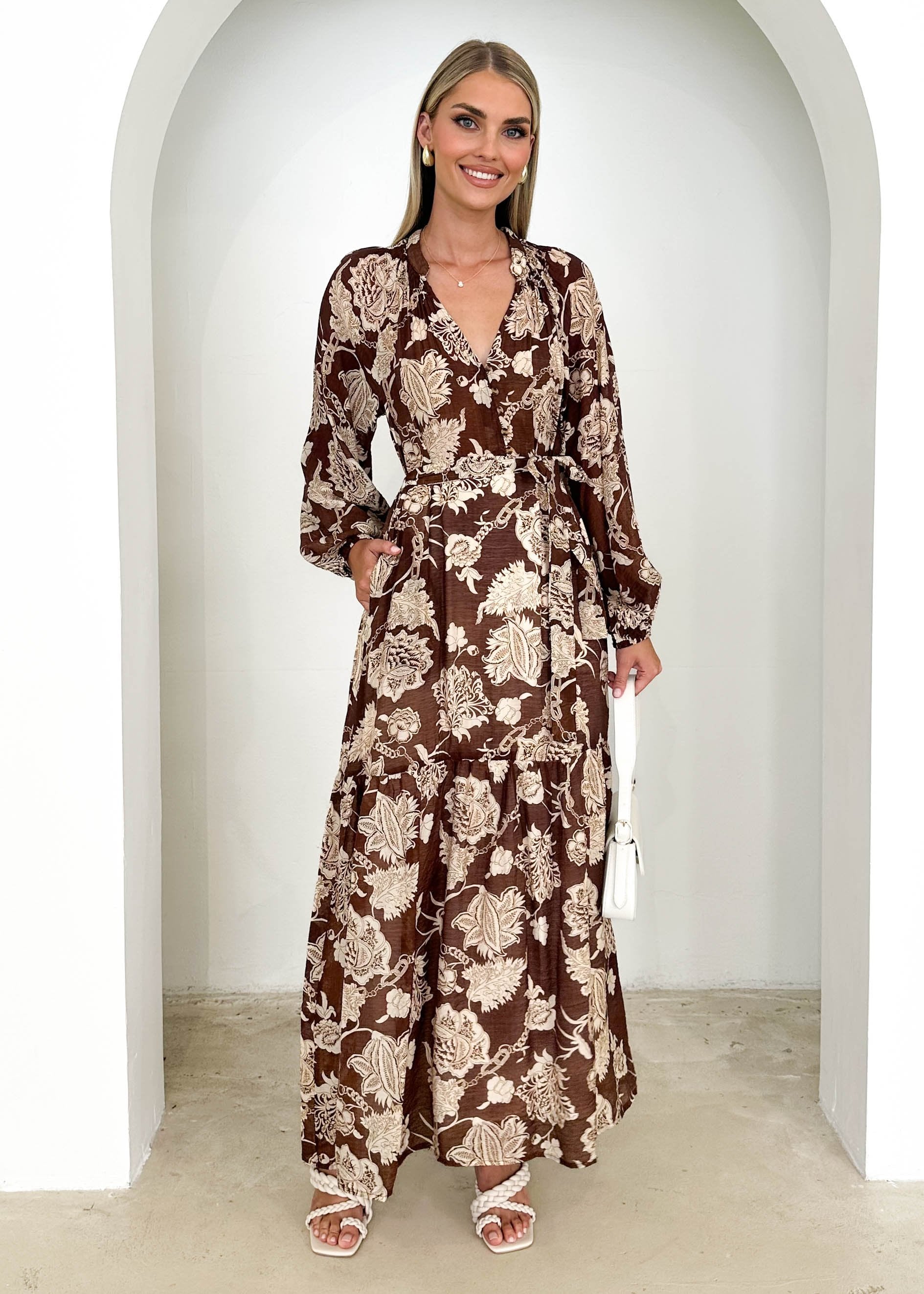 Myshka Maxi Dress - Brown Floral