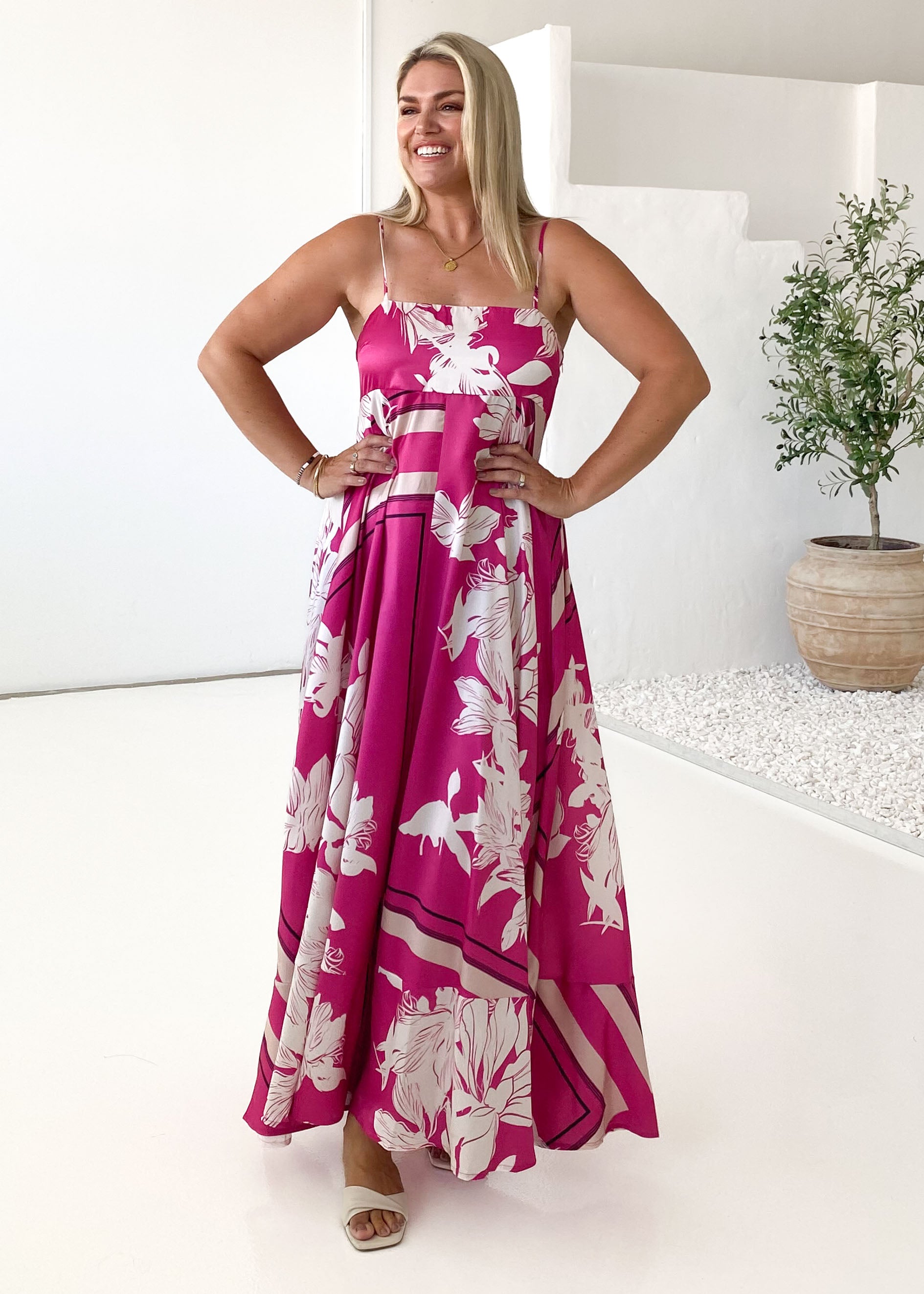 Elide Maxi Dress - Magenta Floral