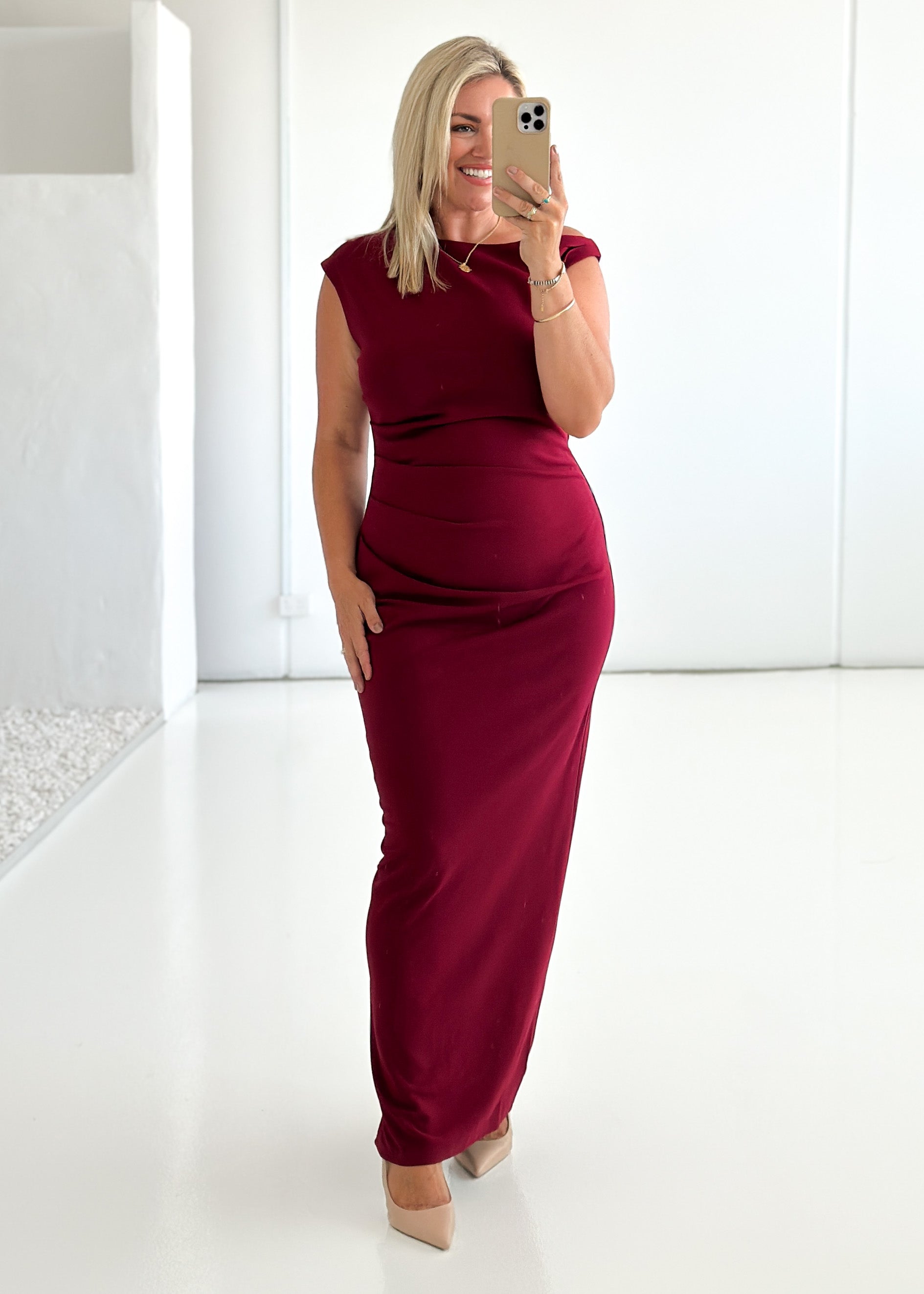 Carmella One Shoulder Maxi Dress - Burgundy