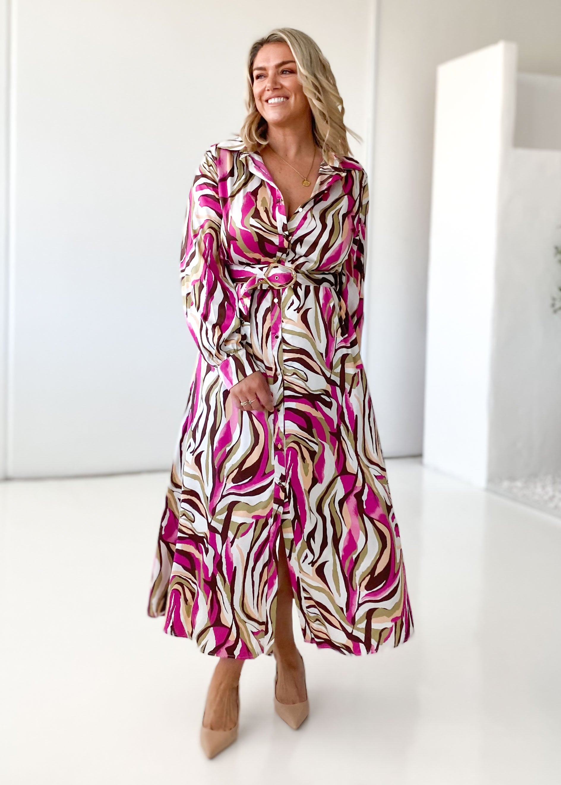 Maderra Midi Dress - Fuchsia Safari