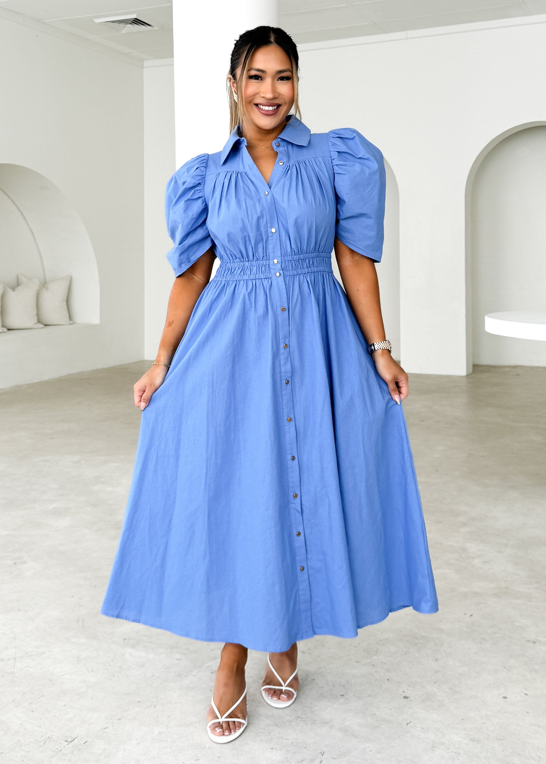 Ariana Midi Dress - Cornflower Blue