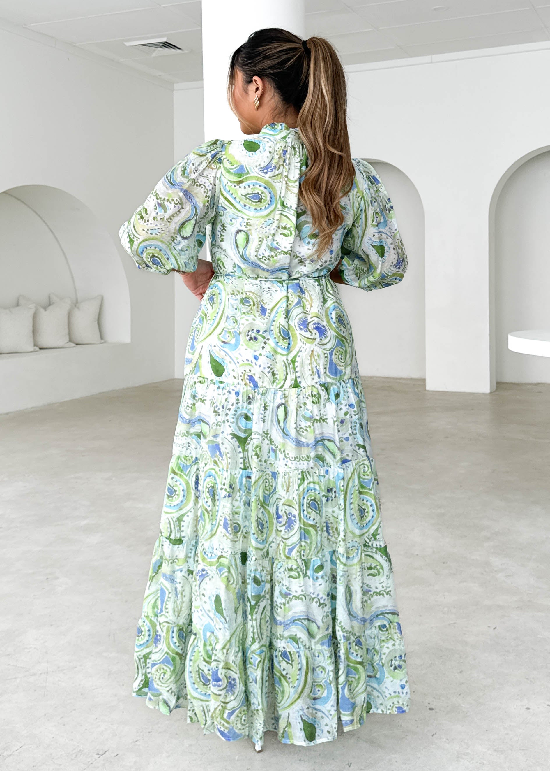 Marzia Maxi Dress - Green Paisley