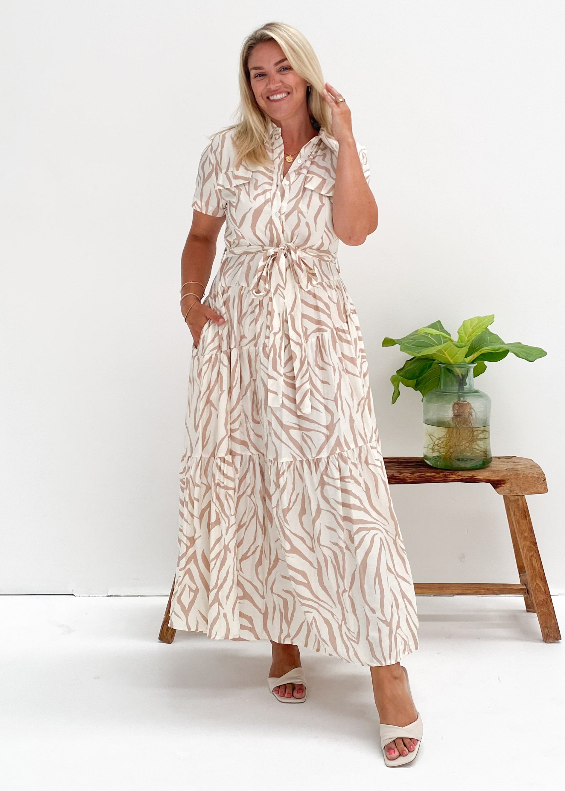 Reggie Midi Dress - Beige Zebra