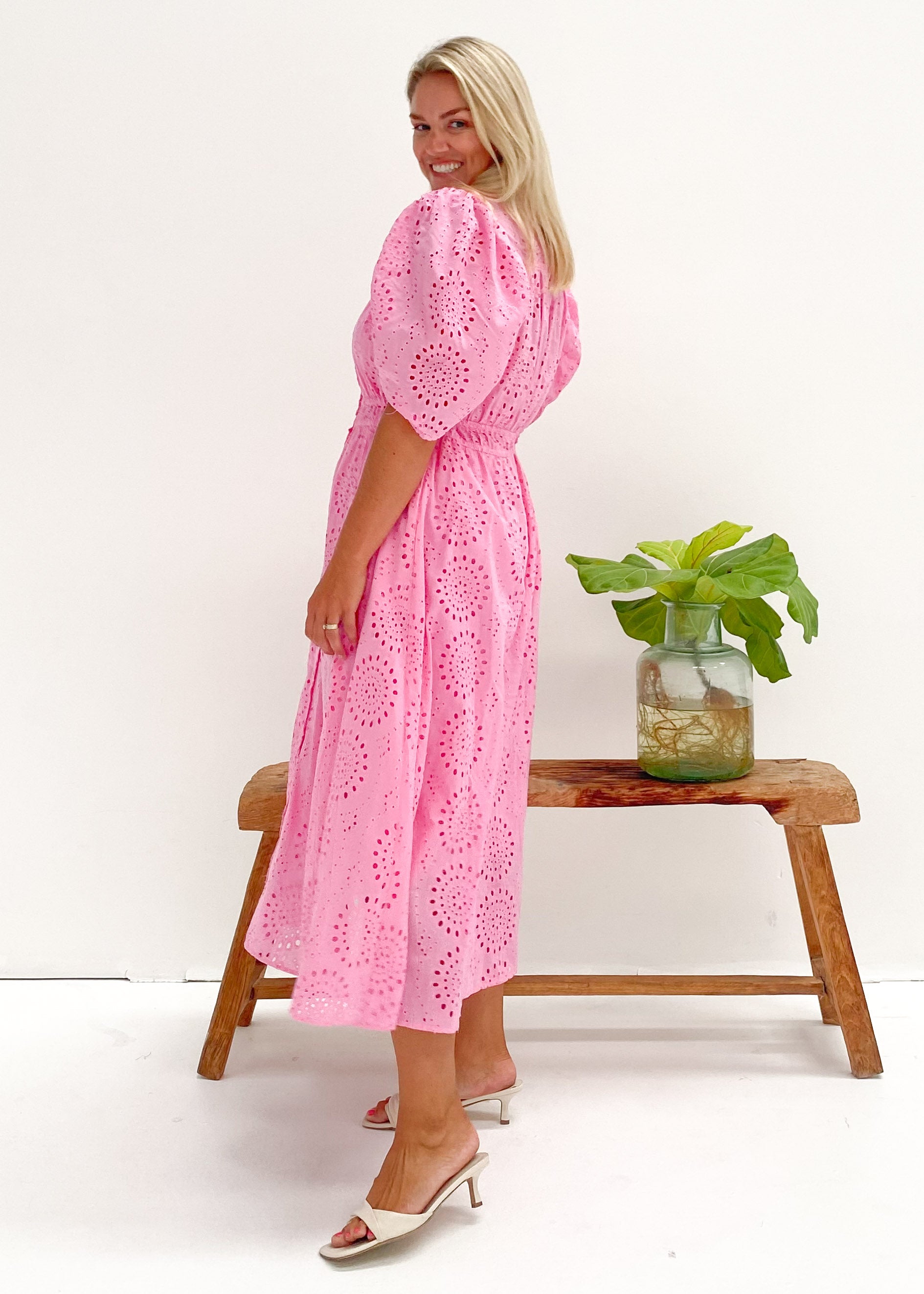 Fiora Midi Dress - Pink Anglaise