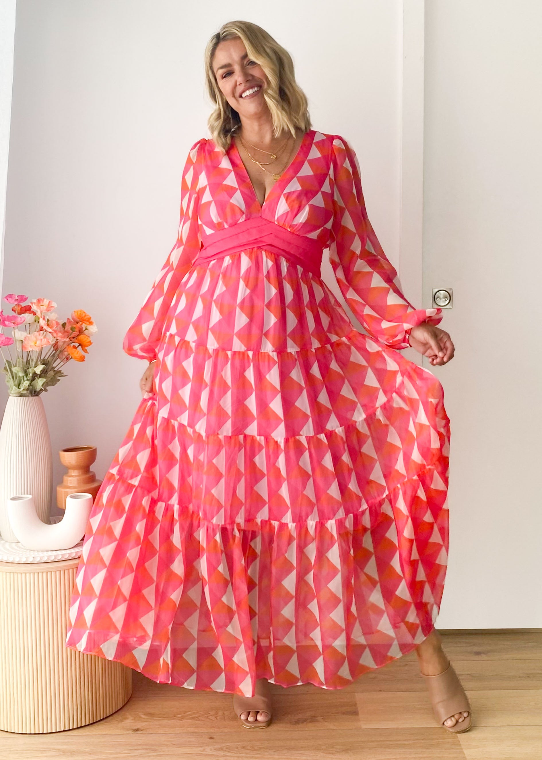 Larosse Maxi Dress - Pink Geo