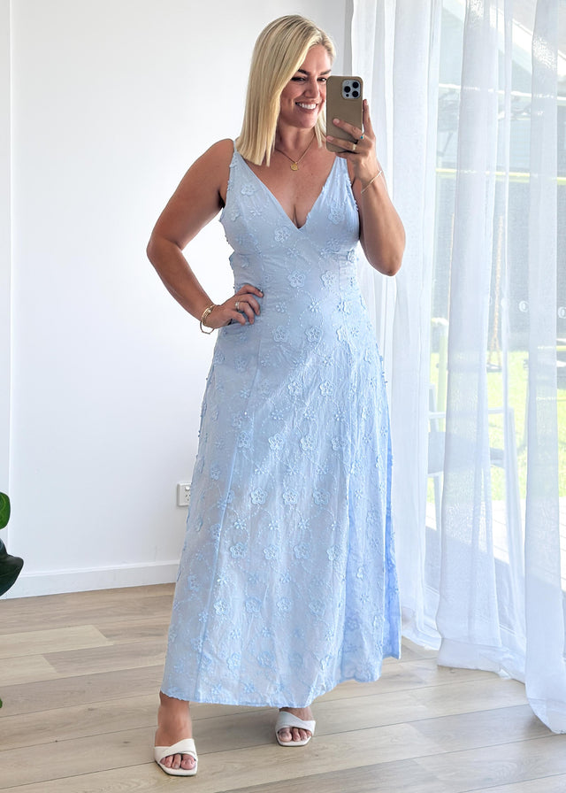 Elsa Embroidered Maxi Dress - Baby Blue