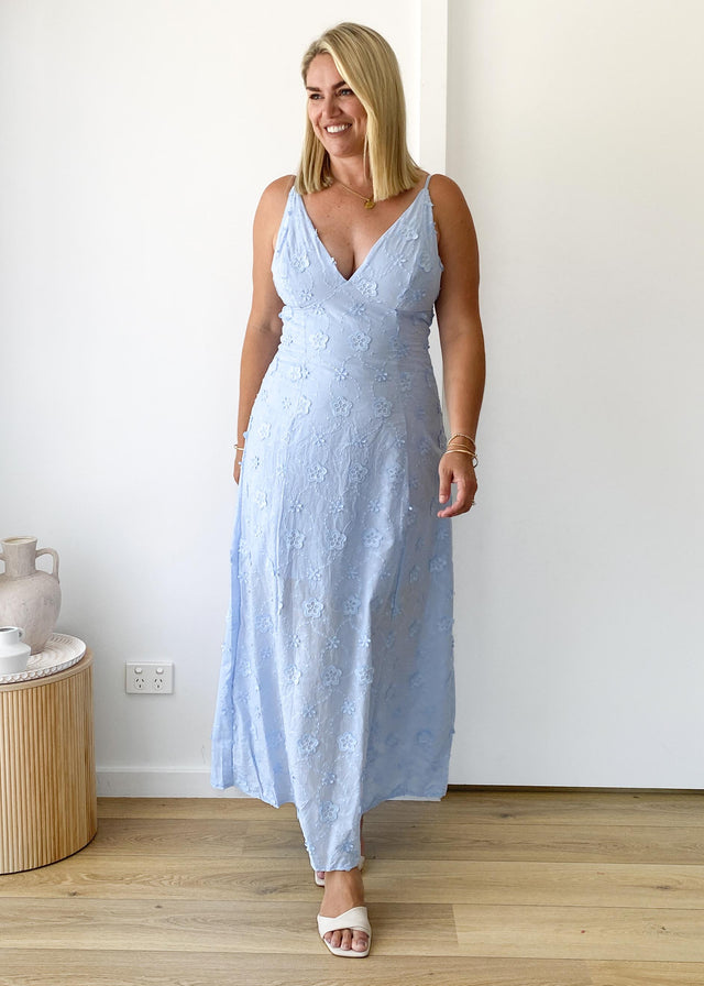 Elsa Embroidered Maxi Dress - Baby Blue